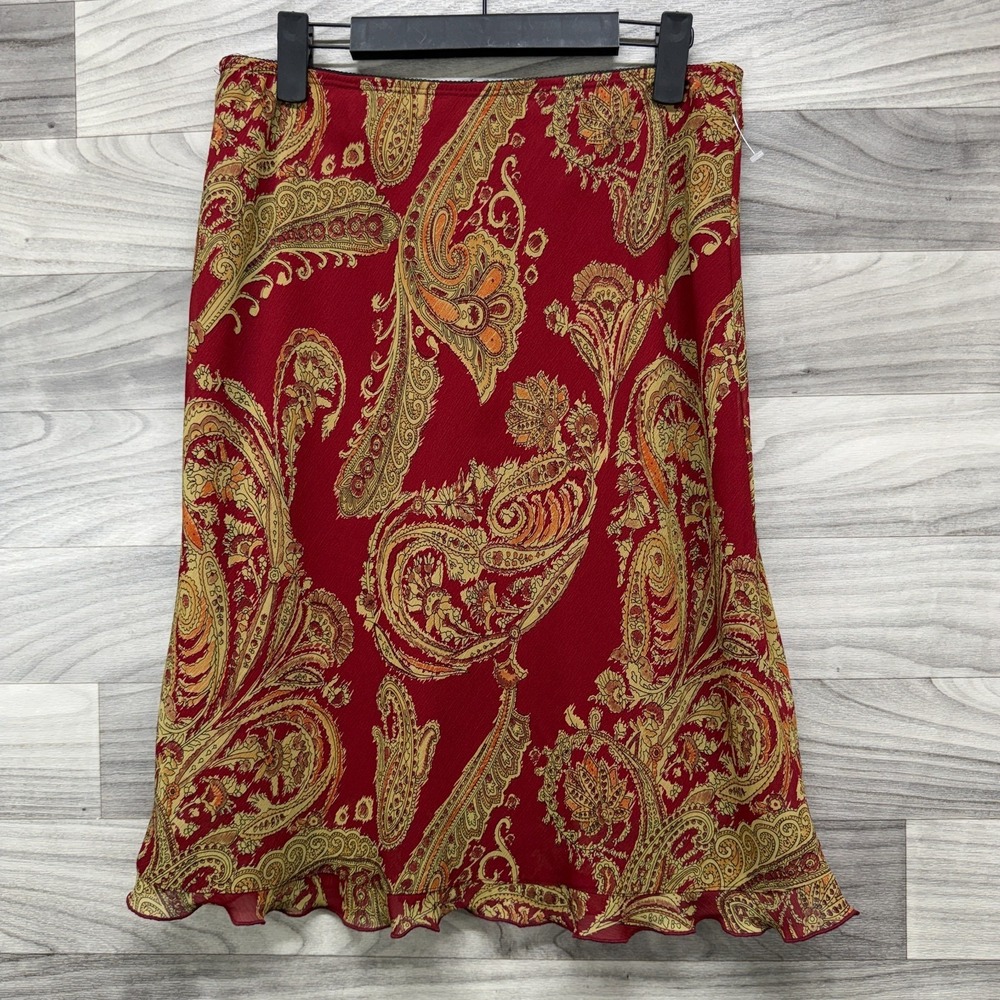 Pazo Straight Skirt Women's 8‎ Red Brown Paisley Print Knee Length Pull-On Boho